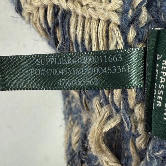 Lauren Ralph Lauren Poncho Cardigan Women L Blue Beige Wool Linen Southwestern - Picture 10 of 15